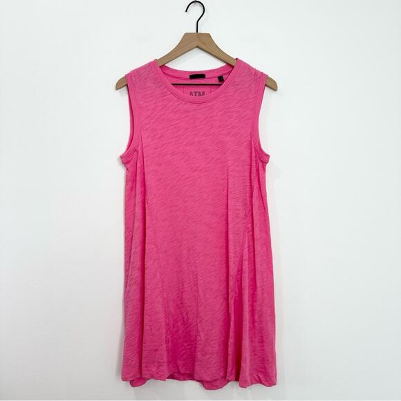 ATM Slub Jersey Cotton Tank Dress Mini Lotus Pink Barbie Beach size Medium - Picture 3 of 8